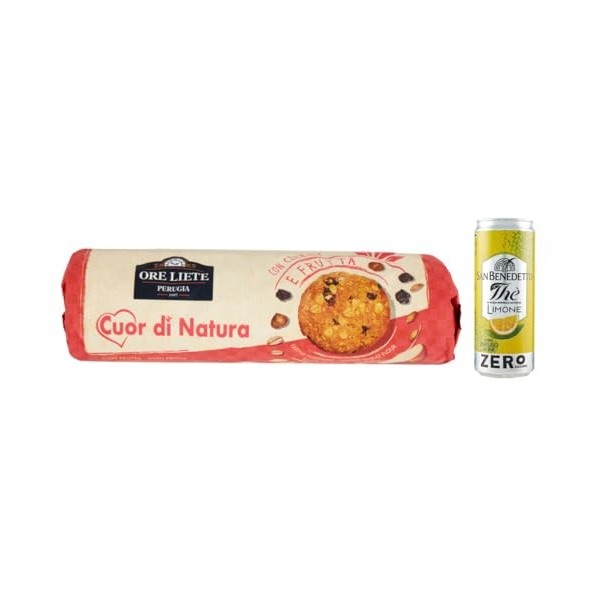 Ore Liete Cuor di Natura Biscotti Frutta Lot de 12 biscuits avec céréales et fruits, avec farine de grains entiers et sans su
