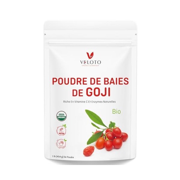 VELOTO Poudre De Goji Bio Extraits, Baies Biologiques De Goji Poudre, Baies De Goji Bio De Qualité Supérieure - Immunité Et F