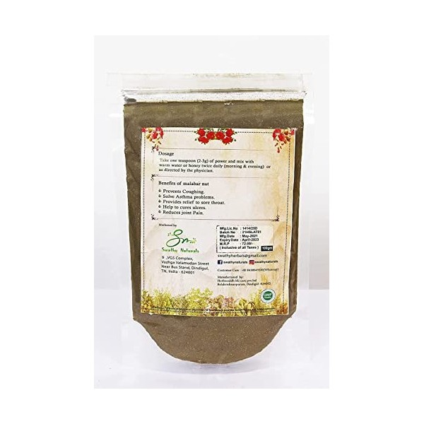 AOZA Swathy Naturals : poudre Aada Thodai 100 g / noix Malabar 100 g / 100 g / Justicia adhatoda 100 g