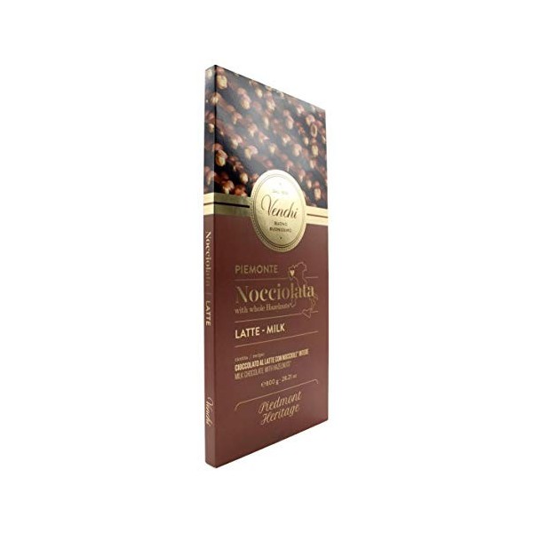 Venchi Maxi Tablette de Chocolat au Lait aux Noisettes du Piémont Entières sans Gluten, 800 g
