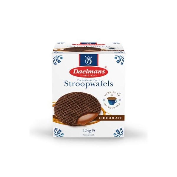 Daelmans Chocolate Stroopwafels - Gaufres au chocolat et au caramel - Pack économique : 8 boîtes cubiques 230 g par boîte cu