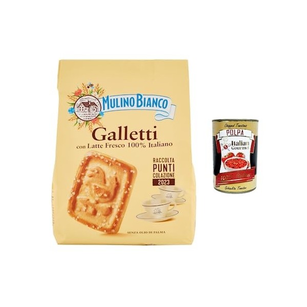 Mulino Bianco Galletti Lot de 12 biscuits 100 % au lait frais italien 800 g + polpa gourmet italien 400 g