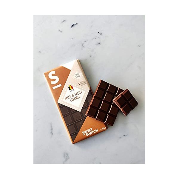 SWEET-SWITCH® - Milk Chocolate Box - 12 x 100 g - Mélange de chocolat belge - Noisettes - Caramel - Boîte cadeau - Moins de s