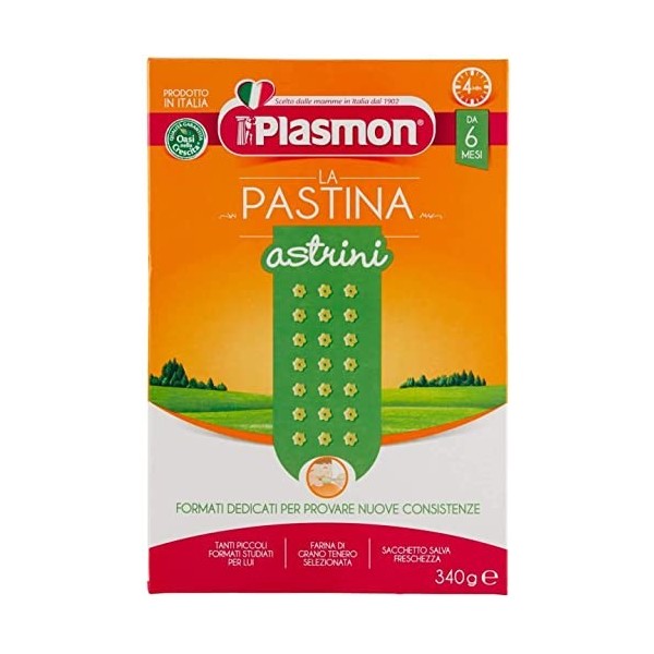 Lot de 12 plasmon Astrini Pastina Infanzia Svezzamento Dai 6 Mesi 340 Grammi + Polpa Italian Gourmet 400 g