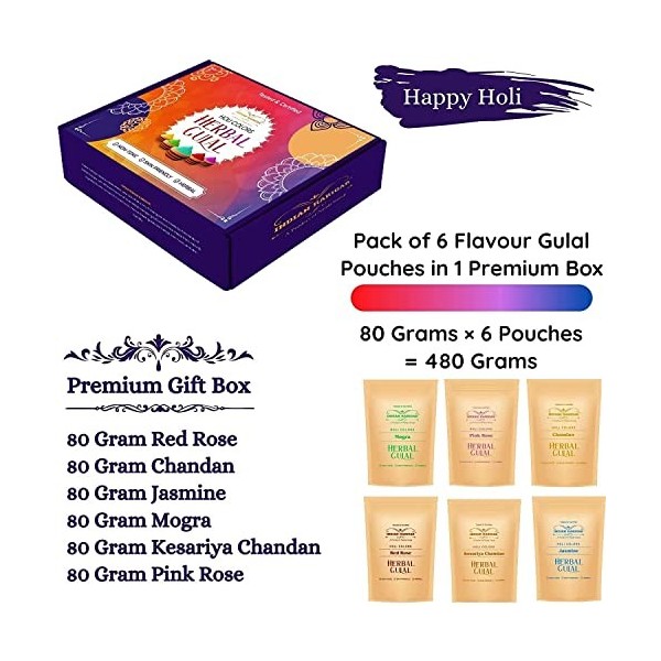 Red Carpet - Lot de 6 couleurs holi bio pour enfants - 480 g - 6 saveurs x 80 g - Cadeau sans danger pour la peau - Multicolo