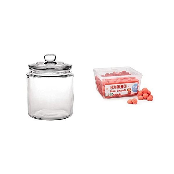 Olympia GM581 Bocal à biscuits en verre 6,35 l et HARIBO - Tagada - Bonbons Arômatisés à la Fraise - Boîte de 210 Bonbons - 1