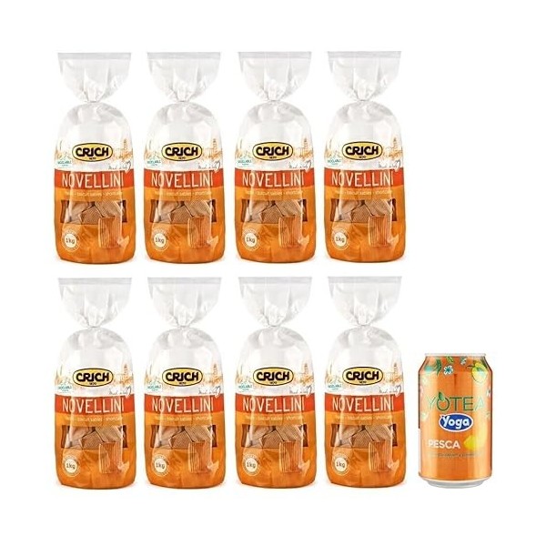 Crich Biscuits Novellini Lot de 8 biscuits sablés Sac de 1 kg + 1 boîte de thé glacé à la pêche pour yoga 330 ml
