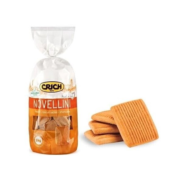 Crich Biscuits Novellini Lot de 8 biscuits sablés Sac de 1 kg + 1 boîte de thé glacé à la pêche pour yoga 330 ml