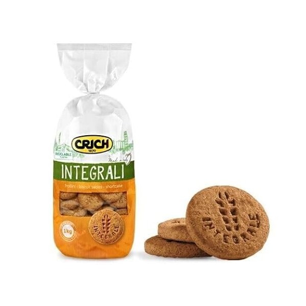 Crich Biscotto Frollino Lot de 8 biscuits à grains entiers Shortbread Sac de 1 kg + 1 boîte de thé glacé Yoga Pêche 330 ml