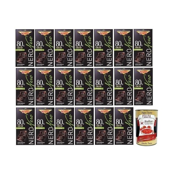 Novi Nero Intenso Lot de 20 boîtes de chocolat noir extra foncé, 80 % cacao intense, 75 g + Polpa di Pomodoro Italian Gourmet