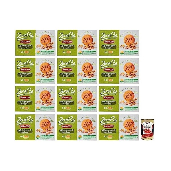 Balocco Zero Più Biscotti Lot de 12 biscuits sans sucre ajouté, 7 céréales et extra crunchy, paquet de 230 g + boîte italienn