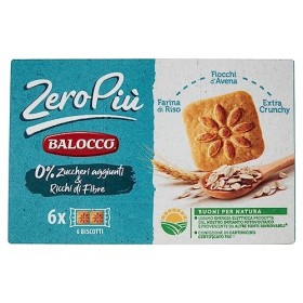Balocco Zero Più Biscotti Lot de 12 biscuits sans sucre ajouté, farine de riz, flocons davoine et crunchy, paquet de 230 g +