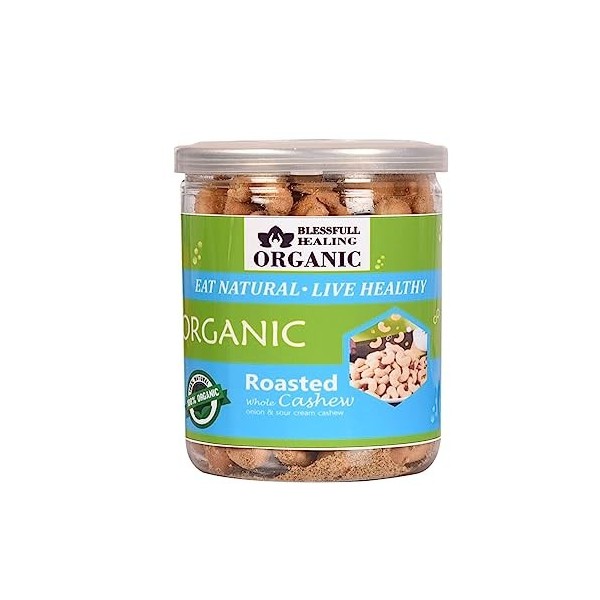 Blessfull Healing Bio Naturel, Végétalien Oignon et Crème sure Noix de cajou entières grillées Kaju croustillant 500 g