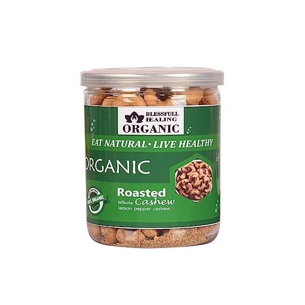 Blessfull Healing Noix de cajou entières rôties bio naturelles, végétaliennes au poivre citronné croustillant Kaju 500 g