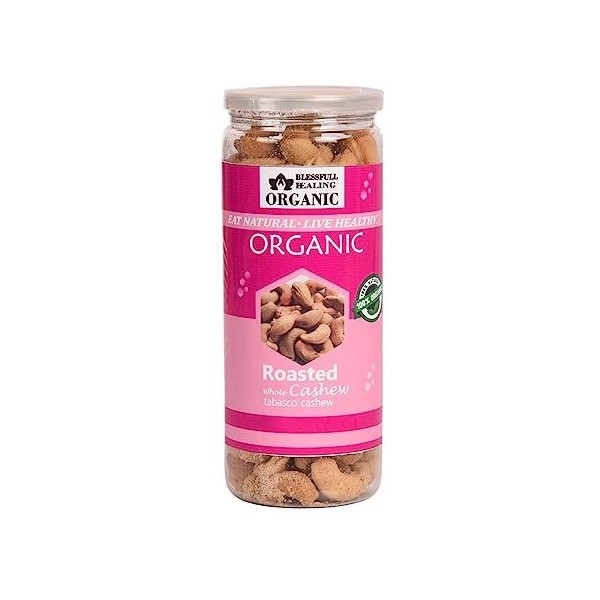Blessfull Healing Organic Natural, Vegan Tabasco Noix de cajou entières grillées Kaju croustillant 500 g