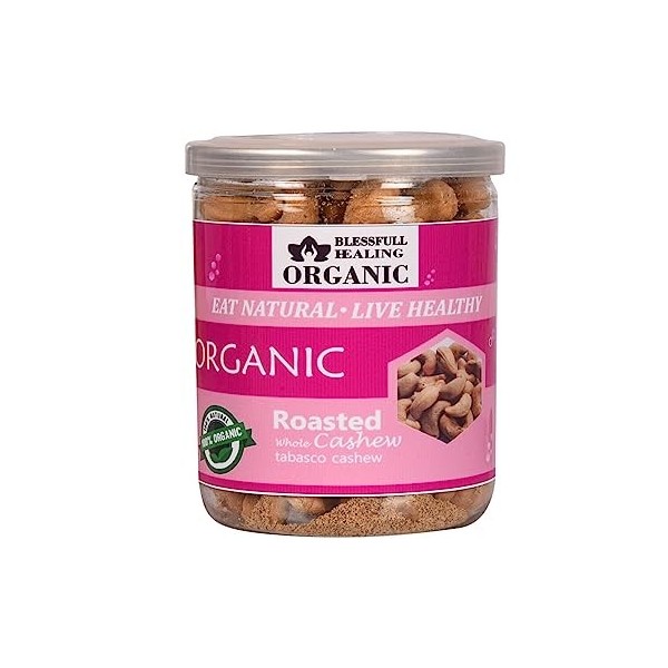 Blessfull Healing Organic Natural, Vegan Tabasco Noix de cajou entières grillées Kaju croustillant 500 g
