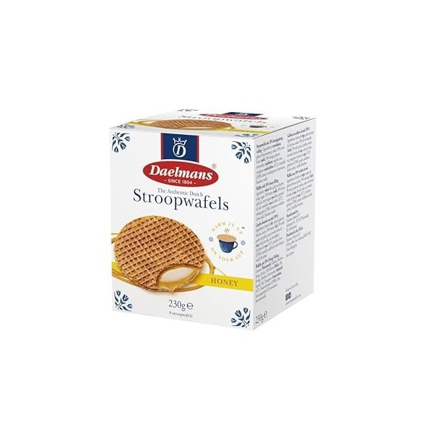 Daelman’s Honey Stroopwafels – Pack économique: Boîte de 8 boîtes de cubes – 8 Stroopwafels de miel par boîte de cube