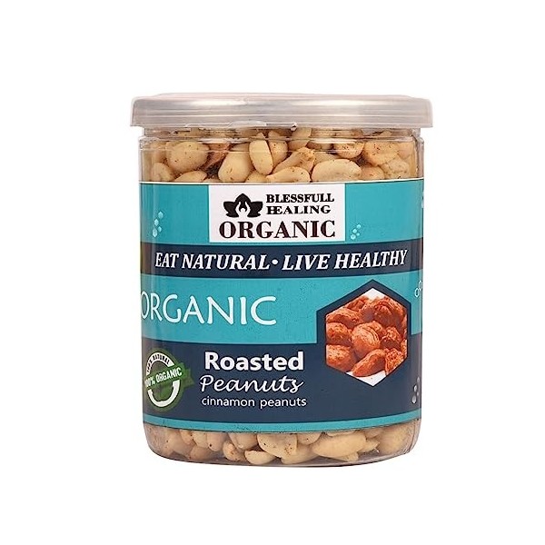 Blessfull Healing Biologique Naturel, Végétalien Cacahuètes Grillées à la Cannelle Collations Saines Croquantes 500 Grammes