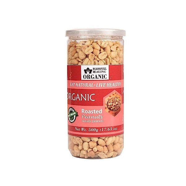 Blessfull Healing Biologique Naturel, Vegan Wasabi Cacahuètes Rôties Croquantes Collations Saines 500 Grammes
