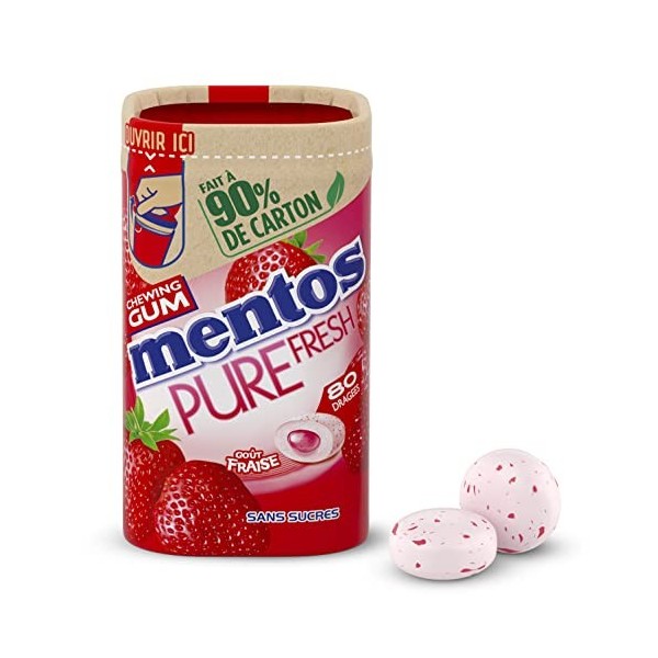 Mentos - Chewing-Gum Mentos Pure Fresh Cerise - Chewing-Gum Sans Sucres - Parfum Cerise Ultra Gourmand - Dure Longtemps - Boî