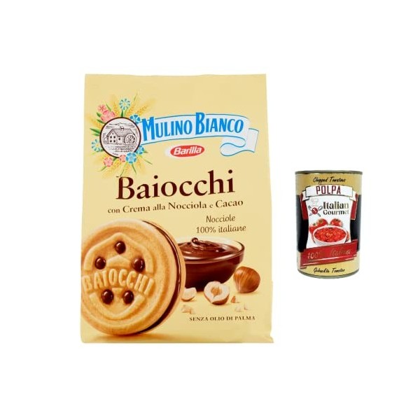 Mulino Bianco Baiocchi Lot de 12 biscuits avec crème de noisette et cacao pour le petit déjeuner et collation sucrée pour la
