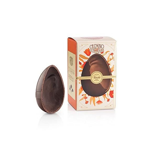 Venchi - Collection Pâques - Œuf en Chocolat Cremino Extra Noir, 450 g - Pâte de Noisettes du Piémont IGP et Gianduja - Avec 