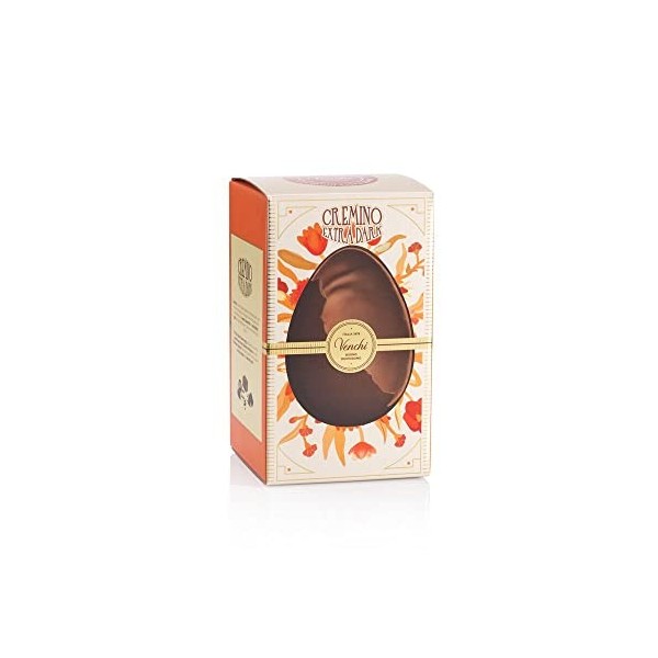 Venchi - Collection Pâques - Œuf en Chocolat Cremino Extra Noir, 450 g - Pâte de Noisettes du Piémont IGP et Gianduja - Avec 