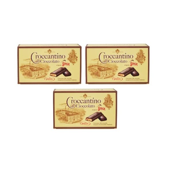 3 x Alberti Strega Croccantino al Cioccolato Strega Croccante alle nocciole ricoperto di cioccolato fondente croustillant aux