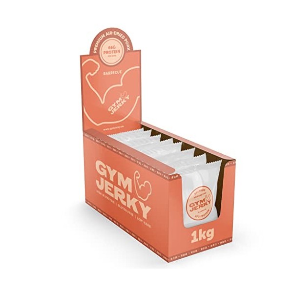Gym Jerky Pork Jerky Barbecue | 1kg 25x40g | 46% de protéines, seulement 1,4g de graisse par portion | Porc séchée de premi