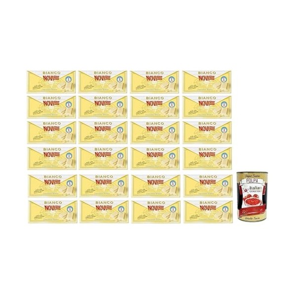 Novi Cioccolato Bianco Lot de 24 chocolats blancs italiens 100 g + Polpa di Pomodoro italien 400 g