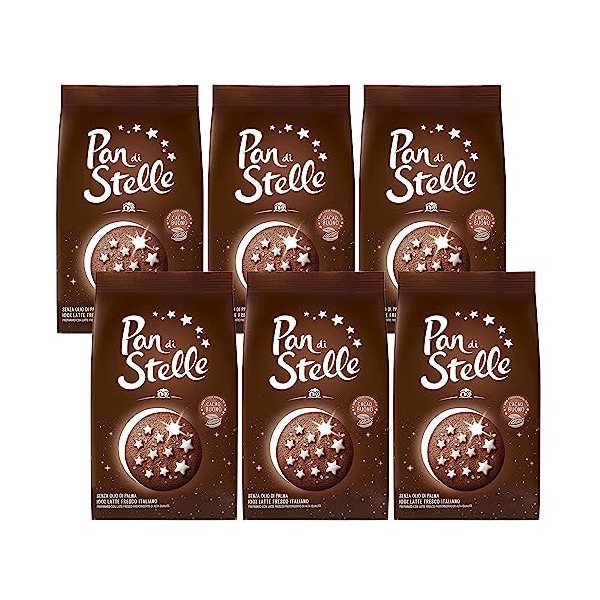 MULINO BIANCO Pan di stella - Biscuits au chocolat italien avec étoiles glacées 350g x 6 parcelles Pan di stella, x6 