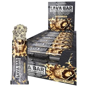 IronMaxx Lava Bar, Barre protéinée, saveur biscuits et crème, 18 barres de 40 g