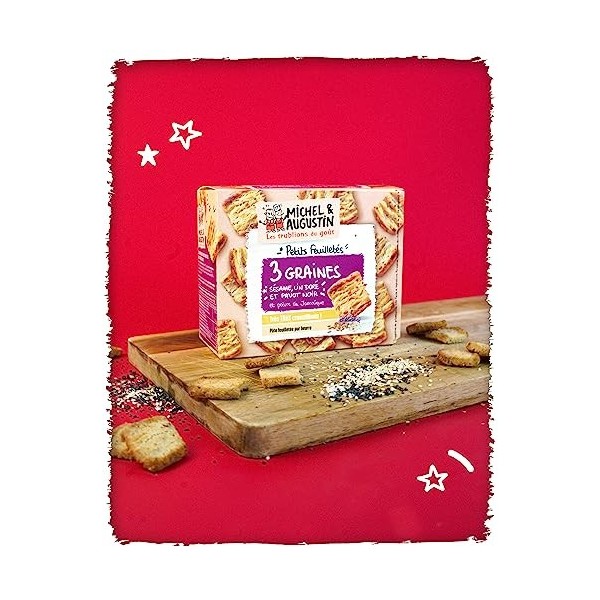 Michel et Augustin - Biscuits apéritifs feuilletés aux 3 graines et poivre de Jamaïque 90g - Lot de 9 paquets