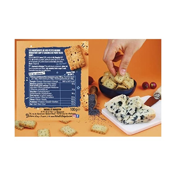 Michel et Augustin - Biscuits apéritifs au fromage Roquefort AOP 100g - Lot de 12 sachets