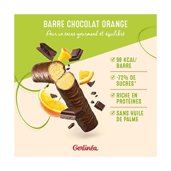 Gerlinéa Barres Encas saveur Chocolat Orange - Encas équilibré et Riche en Protéines - 1 boîte 2 barres 