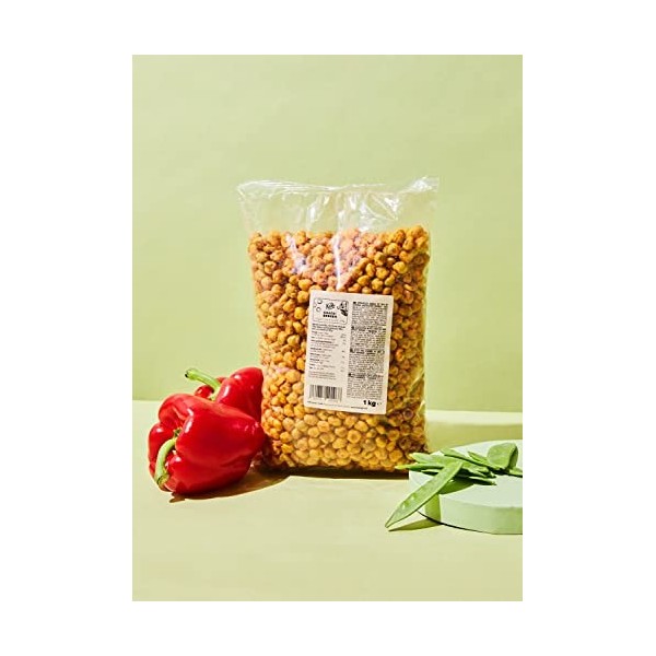 KoRo - Snack aux pois saveur poivron hongrois 1 kg - Petits pois croquants aux épices de paprika - Saveur fumée et épicée - A