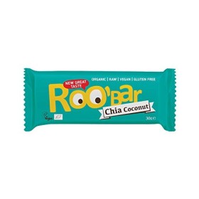 Roobar Chia & Coconut Raw Bar - Dairy & Gluten Free. 100% Organic, Vegan with Superfoods for Optimum Nutrition. No Added Refi
