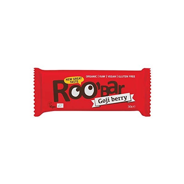 Roobar Goji Berry Raw Bar - Dairy & Gluten Free. 100% Organic, Vegan with Superfoods for Optimum Nutrition. No Added Refined 