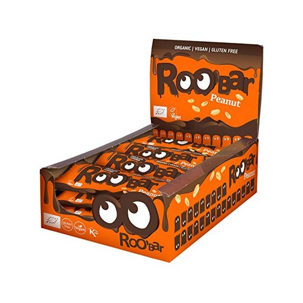 Roobar Chocolate Covered Peanut Bar – 100% Organic Vegan Bar. Dairy & Gluten Free, No Added Refined Sugar, 16 x 30g