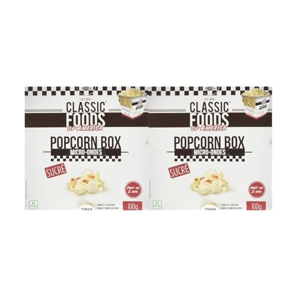 CLASSIC FOODS OF AMERICA Popcorn Box Sucre 100 g Lot de 2 