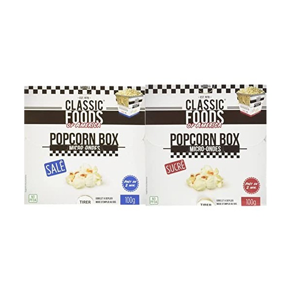 CLASSIC FOODS OF AMERICA Popcorn Box Sale 100 g & Popcorn Box Sucre 100 g