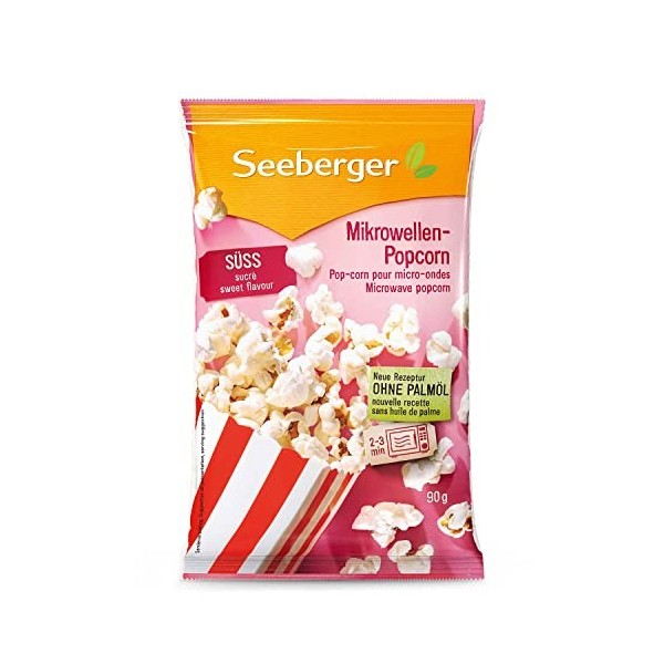 Seeberger Microwave sweet popcorn : Popcorn de maïs prêt à lemploi - sans huile de palme - pour des moments de plaisir uniqu