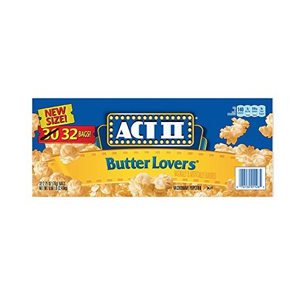 Act II Butter Lovers Microwave Popcorn, 32 Packs of 78 Grams Each