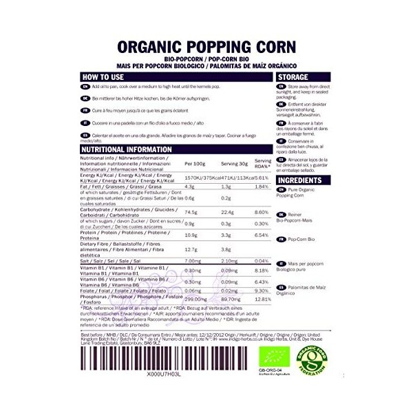 Indigo Herbs Pop-Corn Bio 1kg