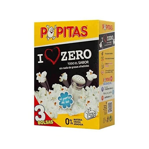 Popitas Zero Lot de 3 popcorn salés pour micro-ondes, sans gluten ni matière graisse ajoutée, 70 g