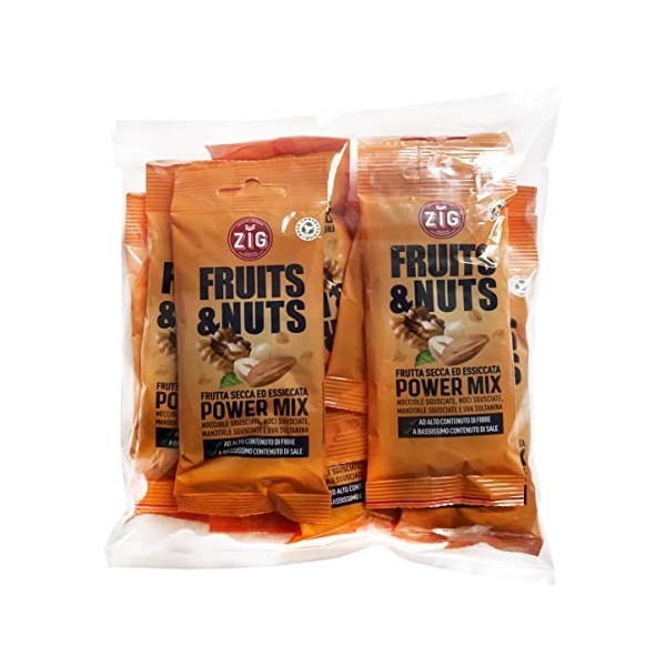 ZIG - Fruits & Nuts - Power mix 300g | Amandes, noix, noisettes, raisins secs | 10 sachets de 30g Emballage 100% recyclable