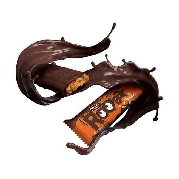 ROOBAR Barre cacahuètes enrobée de chocolat noir bio Naturellement riche en fibres et sans gluten - 30g