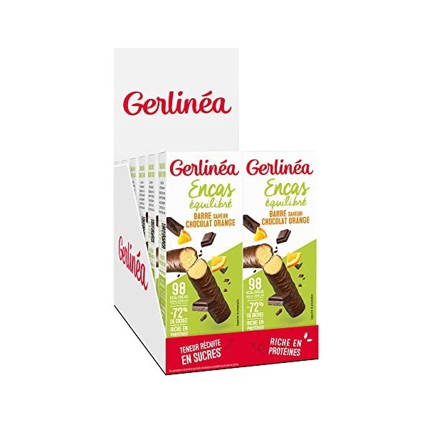 Gerlinéa Barres Encas saveur Chocolat Orange - Encas équilibré et Riche en Protéines - Lot de 12 boîtes 12x2 barres 