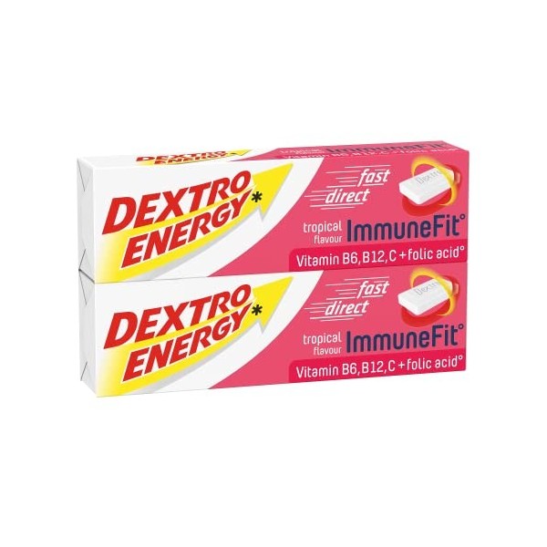 Dextro Energy Barre Tropicale Dextro avec Sucre de Raisin Rapide et 10 vitamines 2 x 47 g