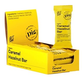 Dig/Get Raw - Barre Caramel Noisette - Collations à base dingrédients biologiques et naturels - Vegan, sans gluten et sans s